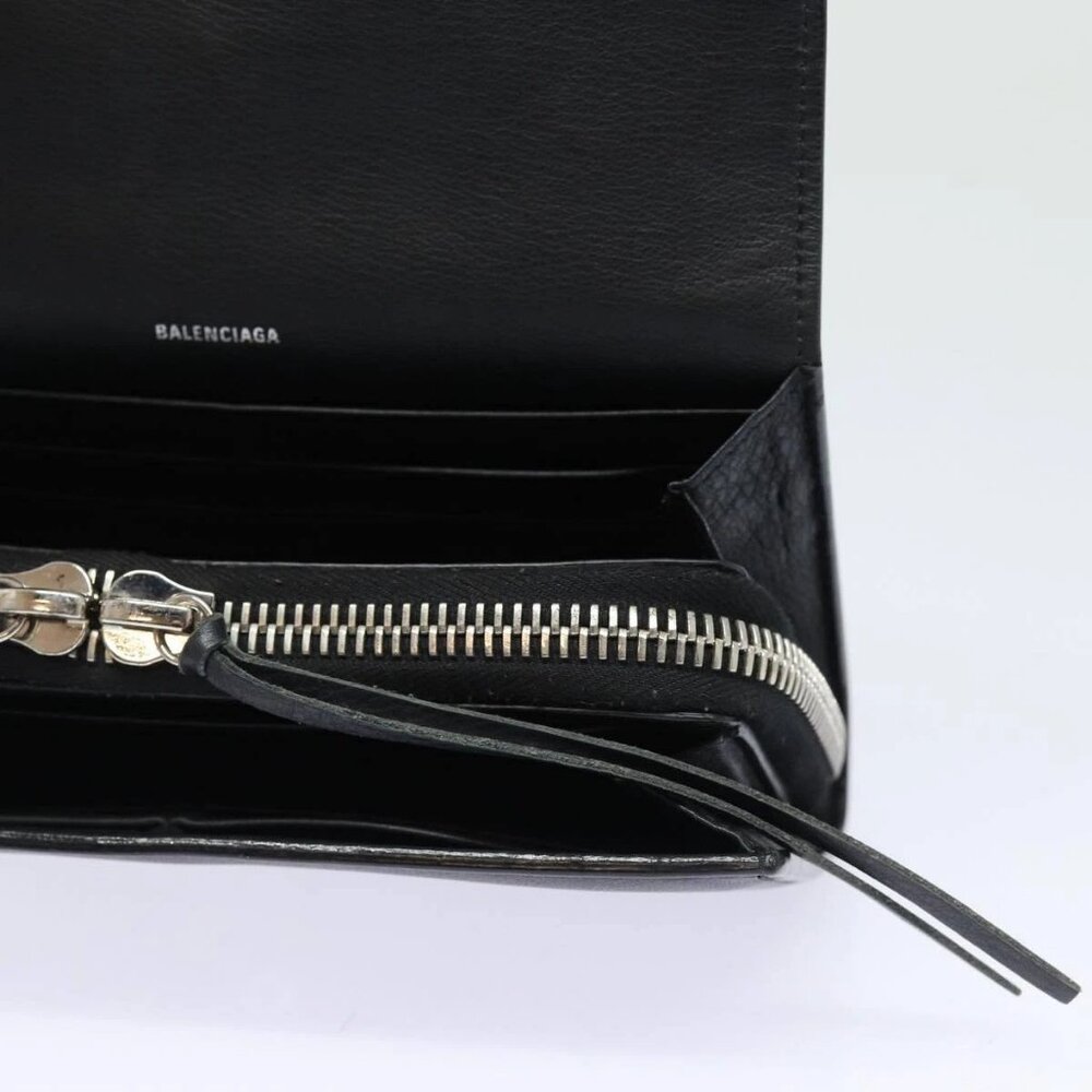 BALENCIAGA Paper Manny Long Wallet Leather Black Silver - Picture 13 of 15